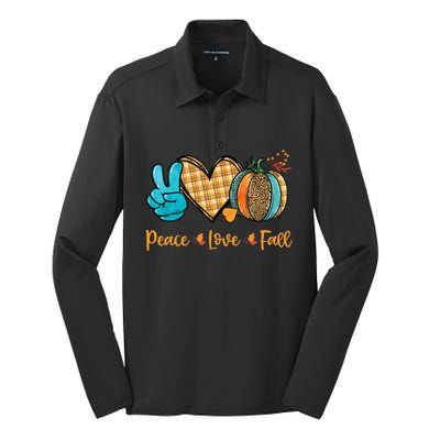 Peace Love Fall Pumpkin Autum Happy Fall Thanksgiving Gift Silk Touch Performance Long Sleeve Polo