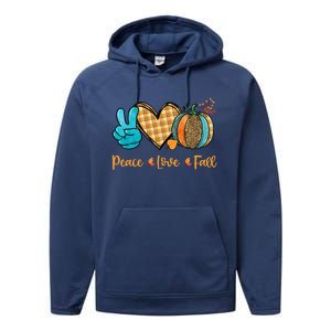 Peace Love Fall Pumpkin Autum Happy Fall Thanksgiving Gift Performance Fleece Hoodie