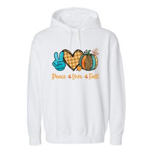 Peace Love Fall Pumpkin Autum Happy Fall Thanksgiving Gift Garment-Dyed Fleece Hoodie