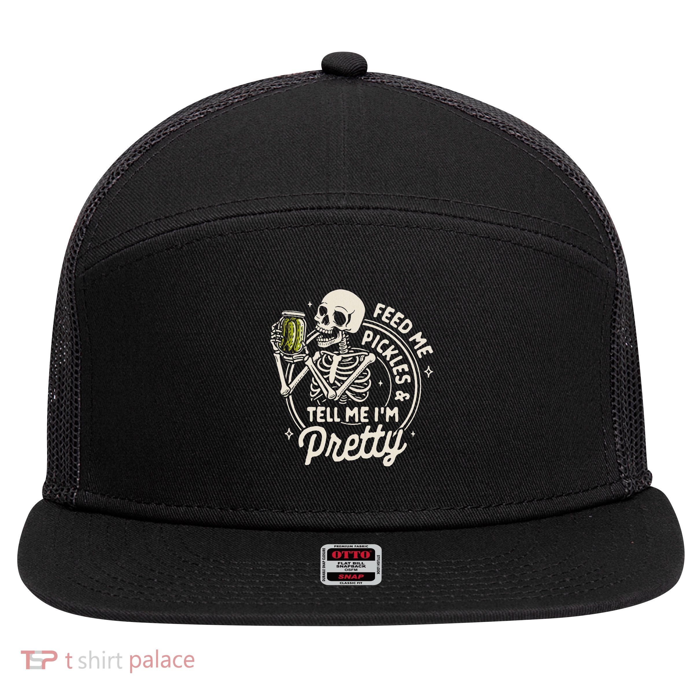 Pickle Lover Feeds Me Pickles & Tell Me I'm That Pretty 7 Panel Mesh Trucker Snapback Hat