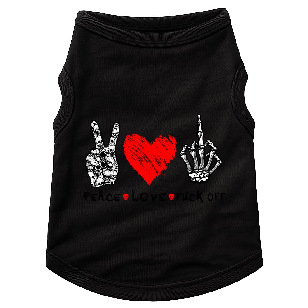 Peace Love Fuck Off Skeleton Hand Red Heart Hippie Gift Doggie Tank