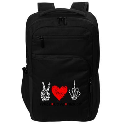 Peace Love Fuck Off Skeleton Hand Red Heart Hippie Gift Impact Tech Backpack