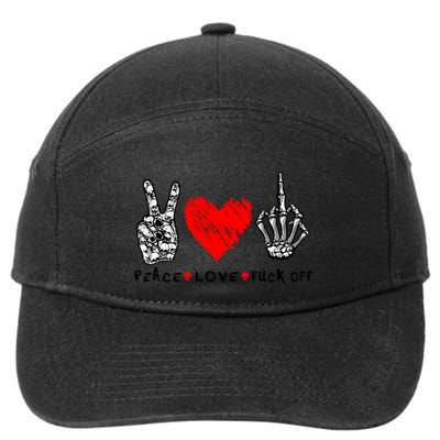 Peace Love Fuck Off Skeleton Hand Red Heart Hippie Gift 7-Panel Snapback Hat