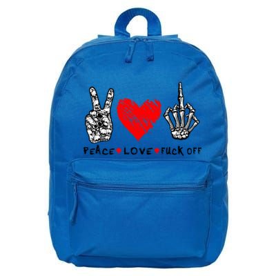 Peace Love Fuck Off Skeleton Hand Red Heart Hippie Gift 16 in Basic Backpack