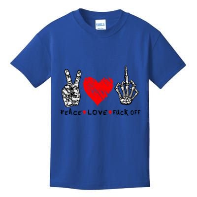 Peace Love Fuck Off Skeleton Hand Red Heart Hippie Gift Kids T-Shirt