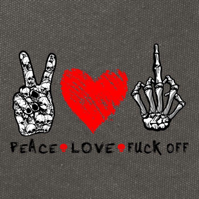 Peace Love Fuck Off Skeleton Hand Red Heart Hippie Gift Cotton Canvas Backpack