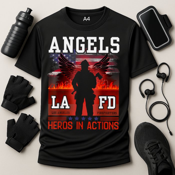 Proud La Firefighters Lafd Los Angeles Firefighters Hero Usa Cooling Performance Crew T-Shirt