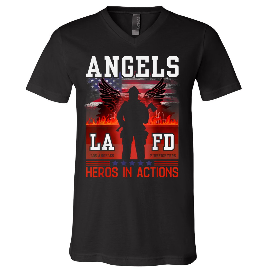 Proud La Firefighters Lafd Los Angeles Firefighters Hero Usa V-Neck T-Shirt