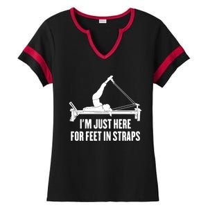 Pilates Lover Funny IM Just Here For Feet In Straps Gift Ladies Halftime Notch Neck Tee