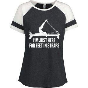 Pilates Lover Funny IM Just Here For Feet In Straps Gift Enza Ladies Jersey Colorblock Tee