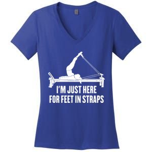 Pilates Lover Funny IM Just Here For Feet In Straps Gift Women's V-Neck T-Shirt