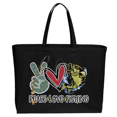 Peace Love Fishing Fisherman Fishing Lover Gift For Father Dad Cotton Canvas Jumbo Tote