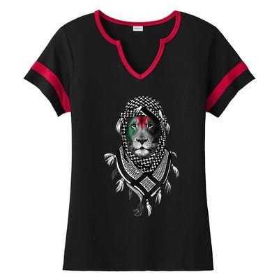 Palestinian Lion Free Palestine Free Gaza Palestine Flag Ladies Halftime Notch Neck Tee