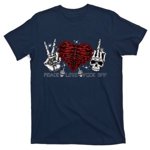 Peace Love FuckOff Skeleton Hand Half Heart Half Skull T-Shirt