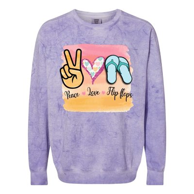 Peace Love Flip Flops Funny Hello Summer Vibes Beach Vacay Cute Gift Colorblast Crewneck Sweatshirt