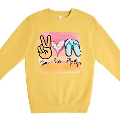 Peace Love Flip Flops Funny Hello Summer Vibes Beach Vacay Cute Gift Premium Crewneck Sweatshirt