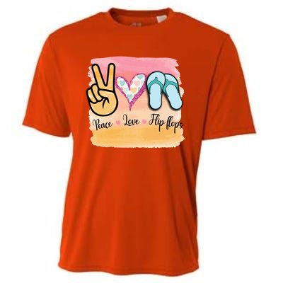 Peace Love Flip Flops Funny Hello Summer Vibes Beach Vacay Cute Gift Cooling Performance Crew T-Shirt