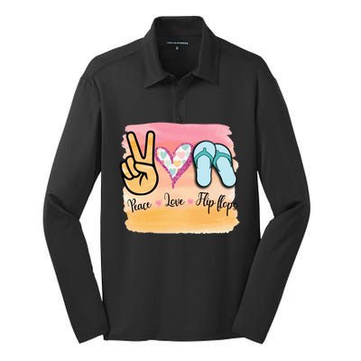 Peace Love Flip Flops Funny Hello Summer Vibes Beach Vacay Cute Gift Silk Touch Performance Long Sleeve Polo