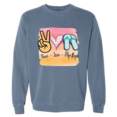 Peace Love Flip Flops Funny Hello Summer Vibes Beach Vacay Cute Gift Garment-Dyed Sweatshirt