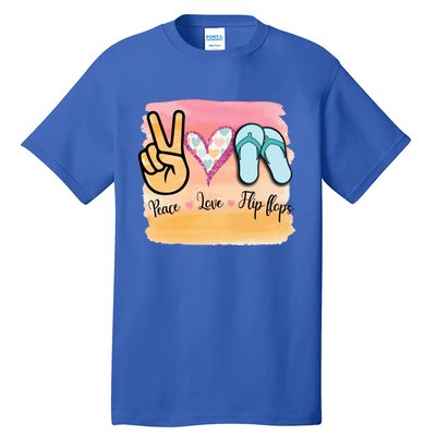 Peace Love Flip Flops Funny Hello Summer Vibes Beach Vacay Cute Gift Tall T-Shirt