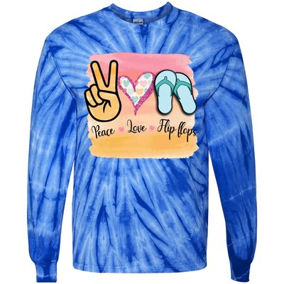 Peace Love Flip Flops Funny Hello Summer Vibes Beach Vacay Cute Gift Tie-Dye Long Sleeve Shirt