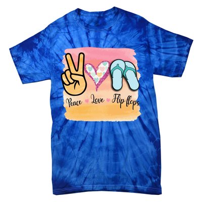 Peace Love Flip Flops Funny Hello Summer Vibes Beach Vacay Cute Gift Tie-Dye T-Shirt