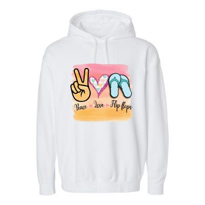 Peace Love Flip Flops Funny Hello Summer Vibes Beach Vacay Cute Gift Garment-Dyed Fleece Hoodie