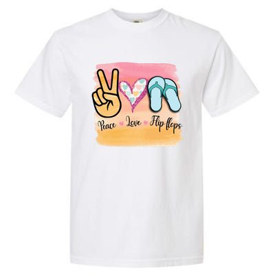 Peace Love Flip Flops Funny Hello Summer Vibes Beach Vacay Cute Gift Garment-Dyed Heavyweight T-Shirt