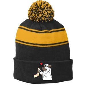 Pug Love Funny Dog Lover Owner Girl Gift Stripe Pom Pom Beanie