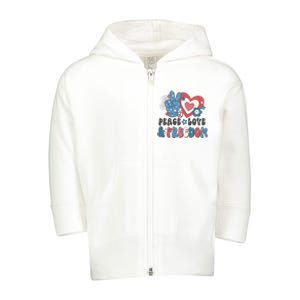 Peace Love & Freedom Retro USA Stars Hearts Flowers Toddler Zip Fleece Hoodie