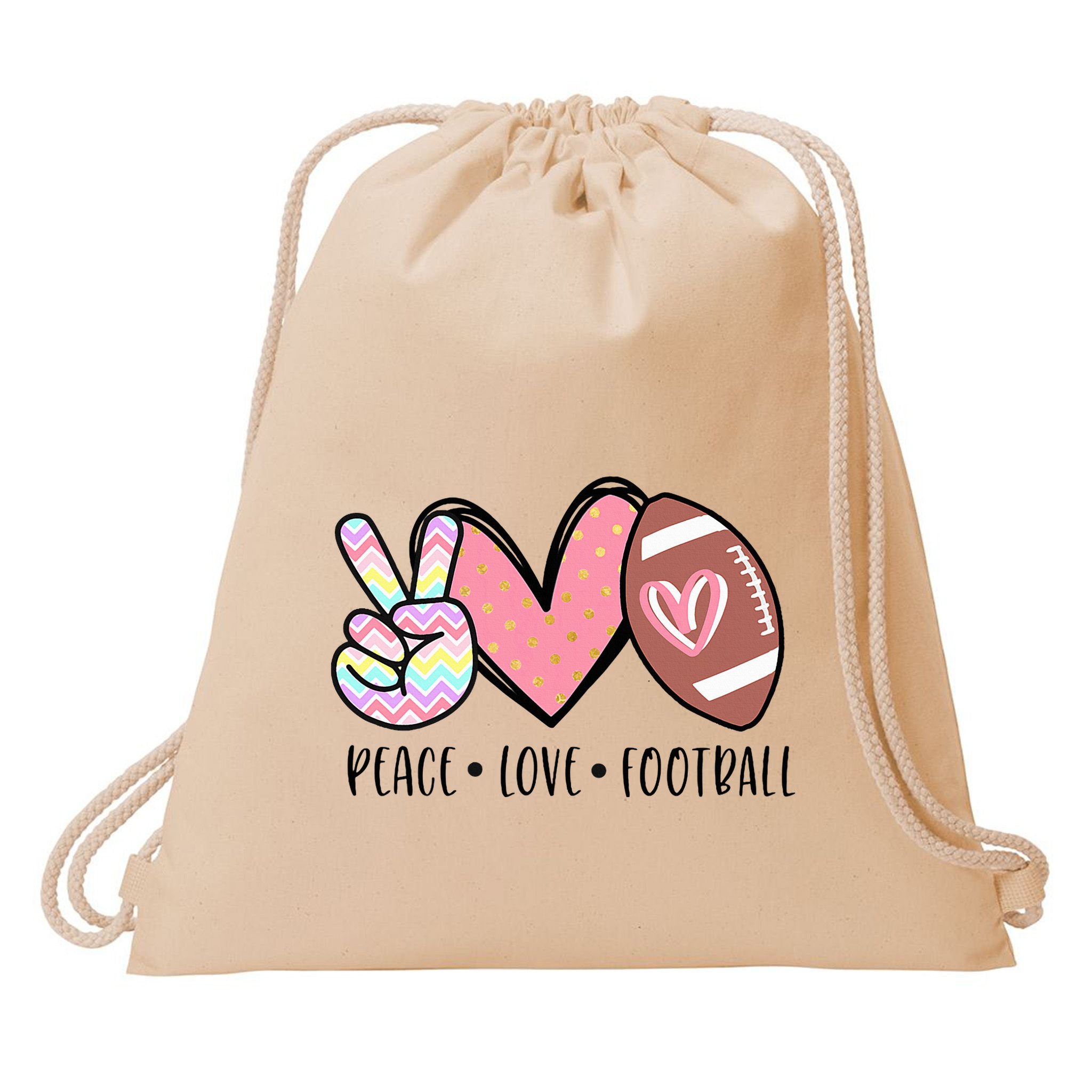 Peace Love Football Mom Cute Drawstring Bag