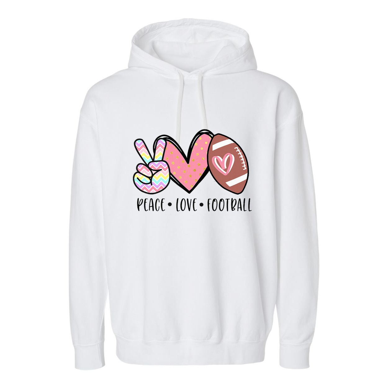 Peace Love Football Mom Cute Garment-Dyed Fleece Hoodie