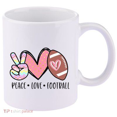 Peace Love Football Mom Cute 11oz C Handle Ceramic Mug
