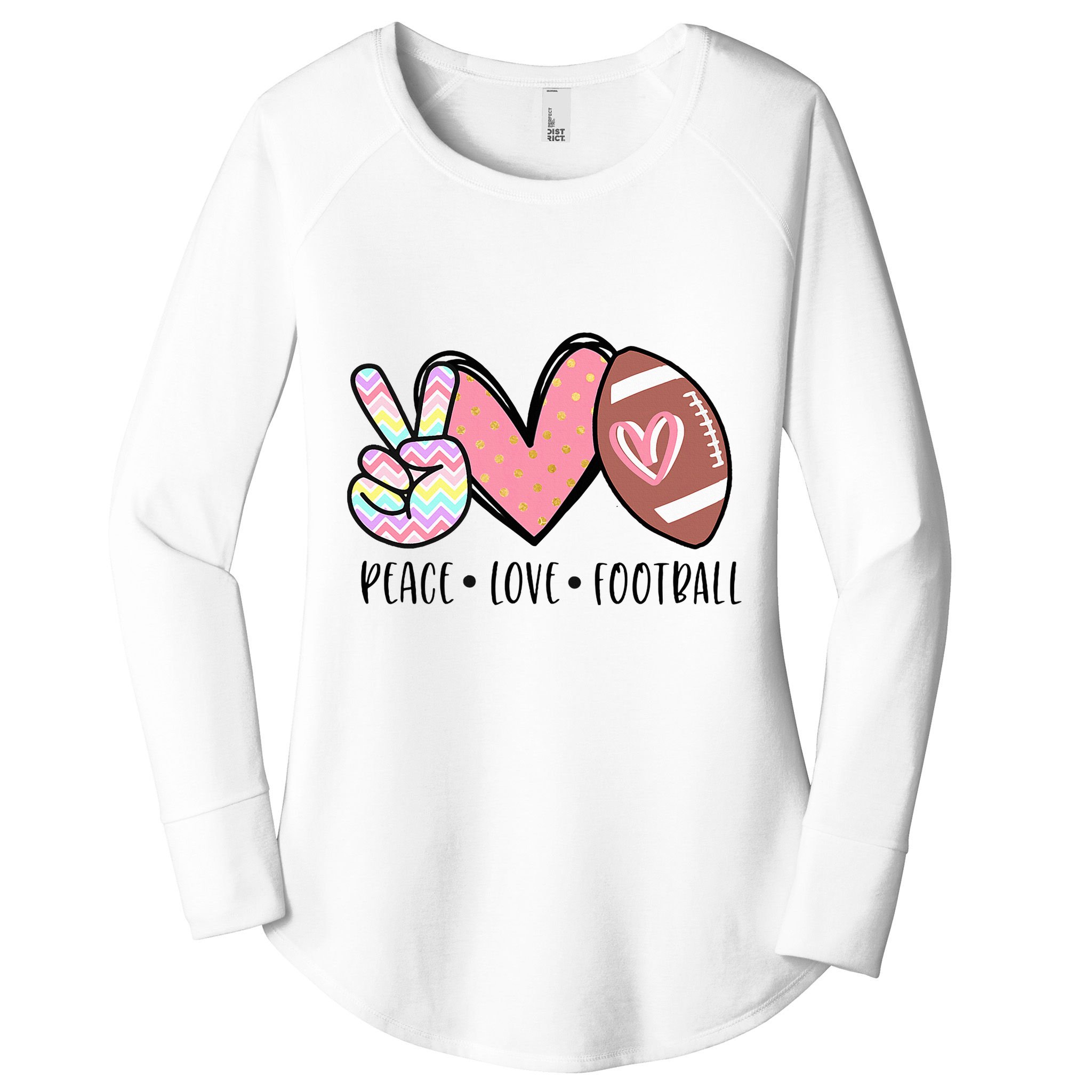 Peace Love Football Mom Cute Women's Perfect Tri Tunic Long Sleeve Shirt
