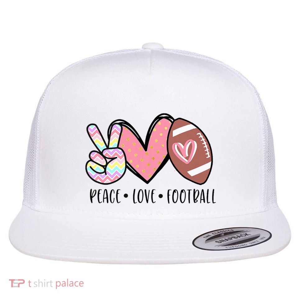 Peace Love Football Mom Cute Flatbill Hat
