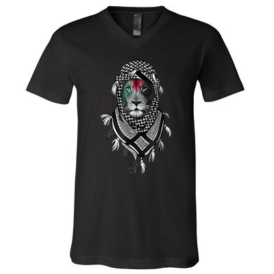 Palestinian Lion Free Palestine Free Gaza Palestine Flag V-Neck T-Shirt