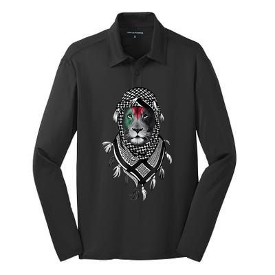 Palestinian Lion Free Palestine Free Gaza Palestine Flag Silk Touch Performance Long Sleeve Polo