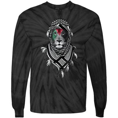 Palestinian Lion Free Palestine Free Gaza Palestine Flag Tie-Dye Long Sleeve Shirt