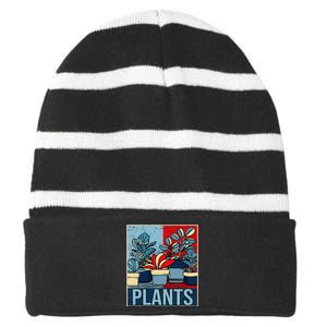 Plant Lover  Florist Gardening Mom Retro Plants Striped Beanie with Solid Band