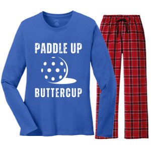 Pickleball Lover Funny Paddle Up Buttercup Gift Women's Long Sleeve Flannel Pajama Set 