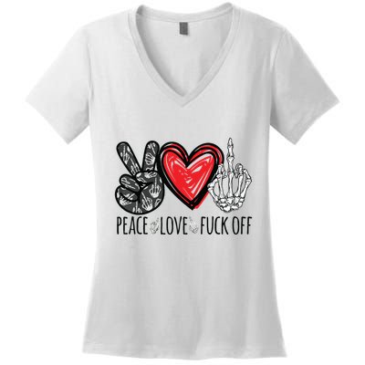 Peace Love Fuck Off Funny Women's V-Neck T-Shirt