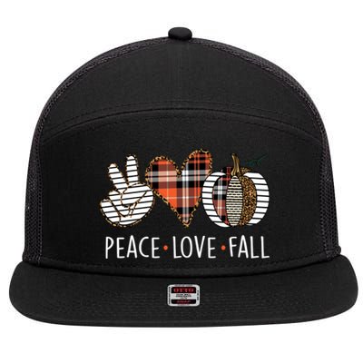 Peace Love Fall S Pumpkin Gift For Fall Halloween Cute Gift 7 Panel Mesh Trucker Snapback Hat