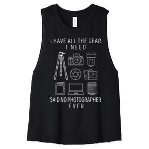 Photography Lover Funny Camera Photographer Women's Racerback Cropped Tank