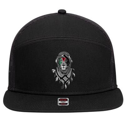 Palestinian Lion Free Palestine Free Gaza Palestine Flag 7 Panel Mesh Trucker Snapback Hat