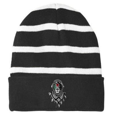 Palestinian Lion Free Palestine Free Gaza Palestine Flag Striped Beanie with Solid Band