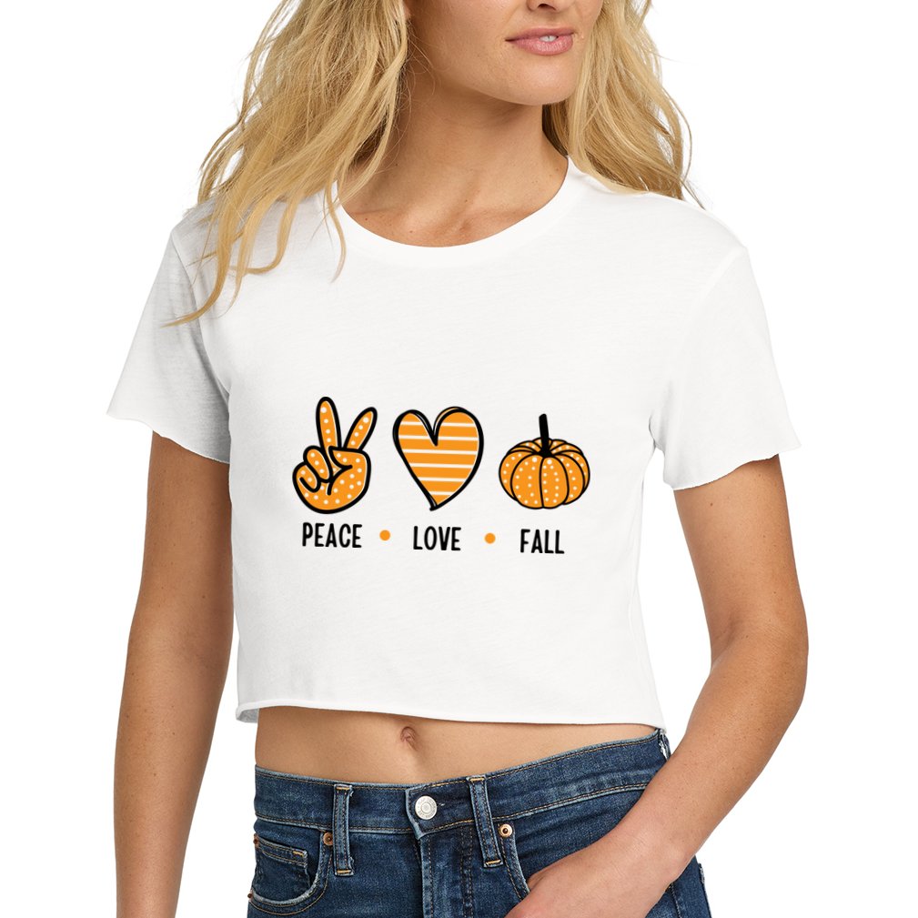 Peace Love Fall Cute Autumn Women's Crop Top Tee