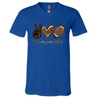 Peace Love Football Lover Football Player Sport Mom Game Day Meaningful Gift V-Neck T-Shirt