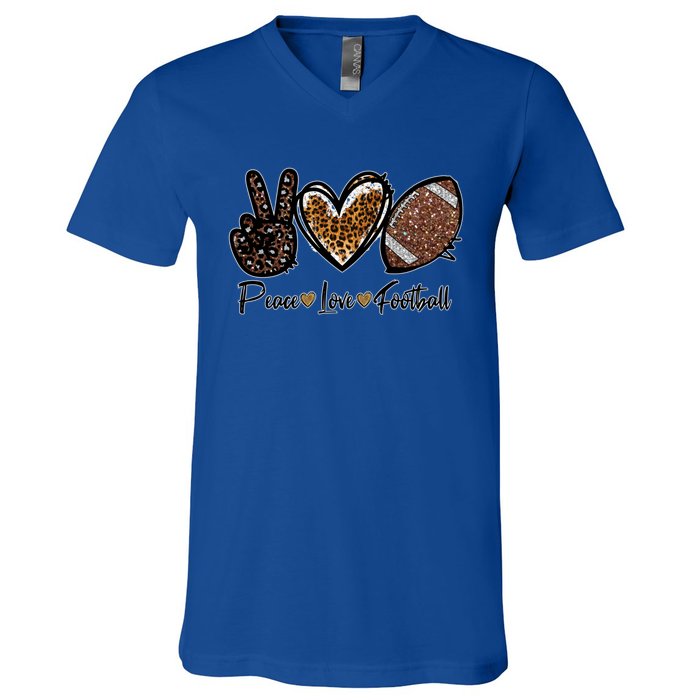 Peace Love Football Lover Football Player Sport Mom Game Day Meaningful Gift V-Neck T-Shirt