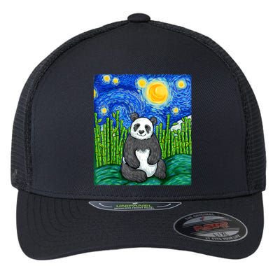 Panda Lover Funny Panda Panda Starry Night Art Panda Flexfit Unipanel Trucker Cap