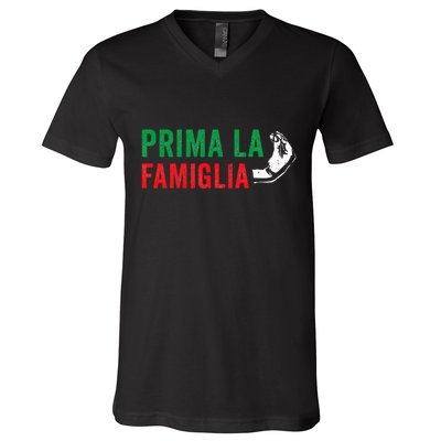 Prima La Famiglia Proud Italian Gift First Family Heritage V-Neck T-Shirt